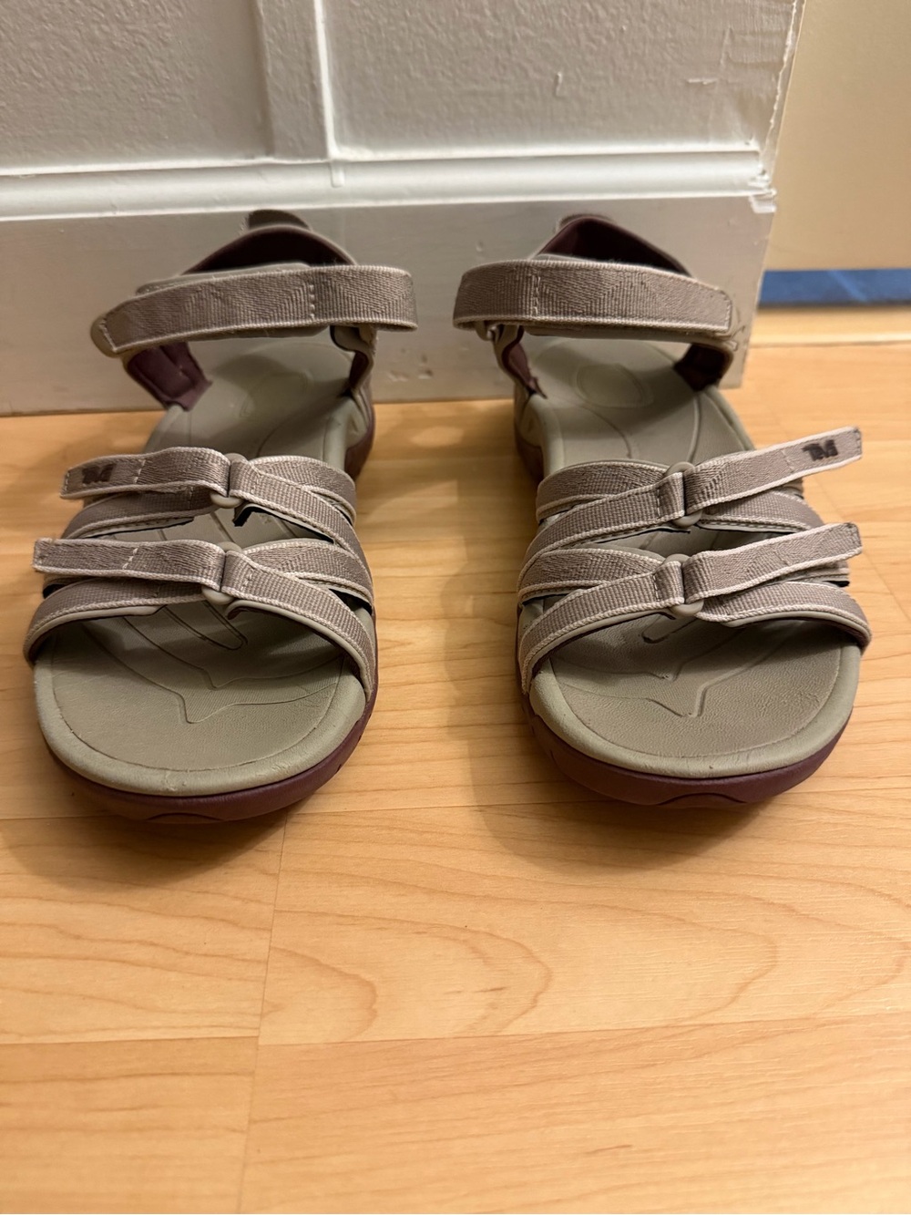 Teva Taupe Strappy Sandals with Plum Accents